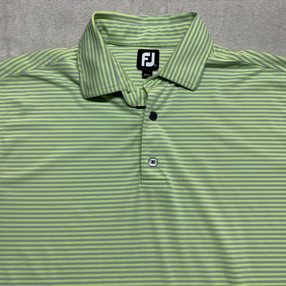 FootJoy‎ Polo Shirt Mens M Green Striped Lightweight Performance Stretch Golf